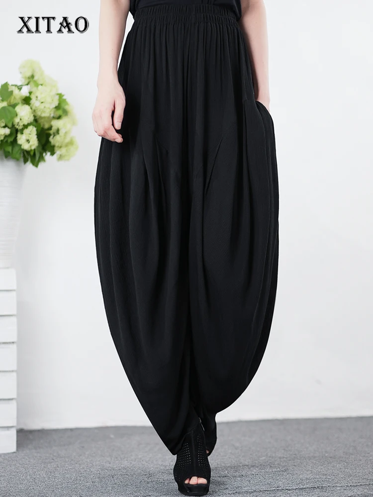 

XITAO Casual Folds Harem Pants Fashion Loose Women Solid Color All-match Pocket Small Fresh High Waist Full Length Pants ZY7317