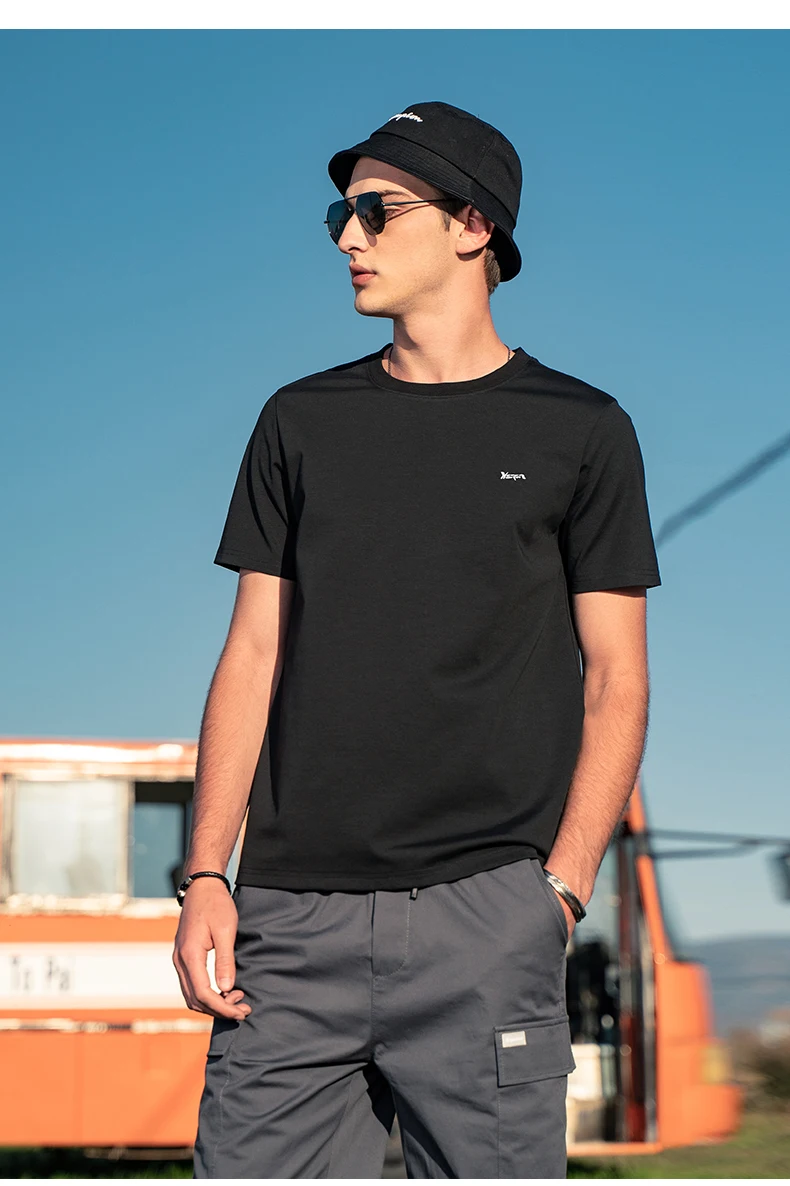 

Y0648 Smooth cooling feel cotton men's tide summer leisure versatile embroidery short -sleeved T-shirt