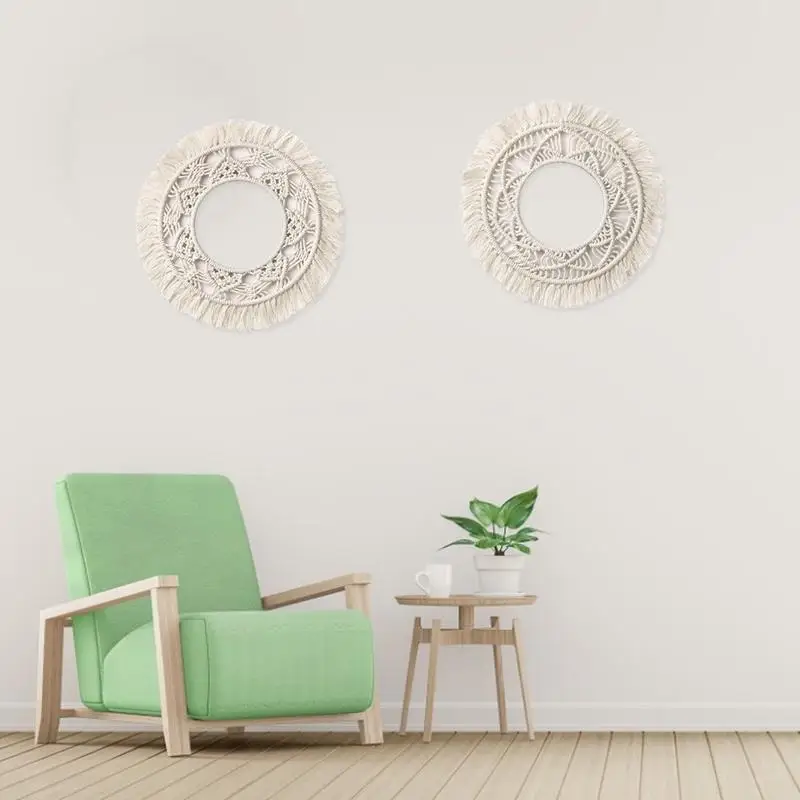 

Macrame Wall Mirror Boho Fringe Round Mirrors Art Home Room Decor For Apartment Living Room Bedroom Baby Christmas Decoration