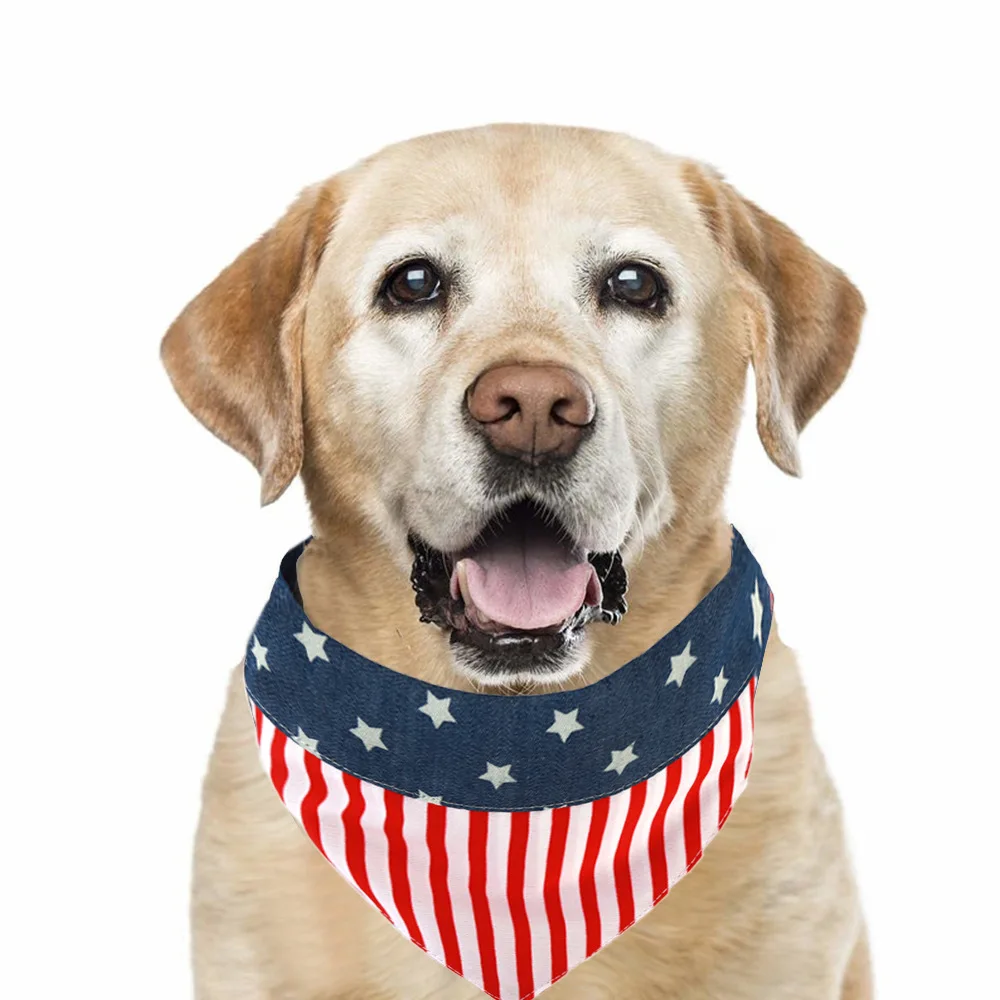 

Stripe Stars Pet Dog Collars Polyester Leisure Triangle Bandana Bibs Birthday Gifts for Pet Labrador All Size Cat Scarf Necklace
