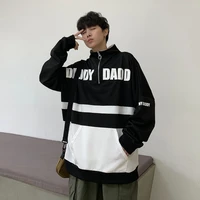zipper letter print sweater men color matching fashion pullover hip hop high street hoodless student jacket japanese streetwear