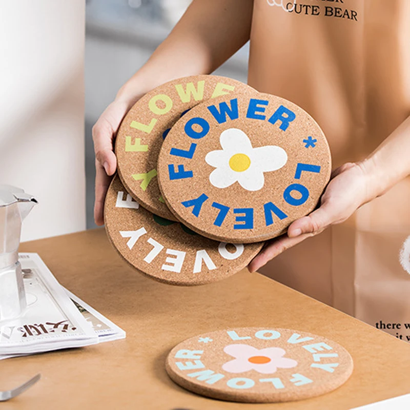 

Kitchen Accessories Cork Coaster Tea Insulated Insulation Pad Mat Cup Round Cute Flower Table Home Decoration Cocina Cuisine