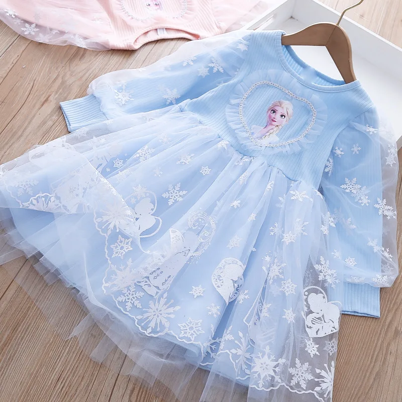 Disney Frozen Elsa Princess Dress for Kids Girl 2022 Costume for Girl Spring Winter Snow Queen Mesh Puff Sleeves Spring Clothing  - buy with discount