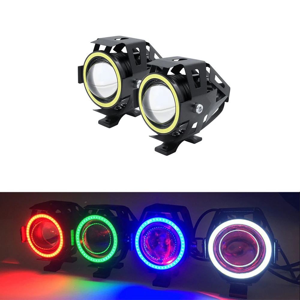 

1/2x 125W U7 LED Auxiliary Motorcycle Angel Eyes Headlight Explorers DRL Spotlights Bright LED Bicycle Lamp Accessories Foggers