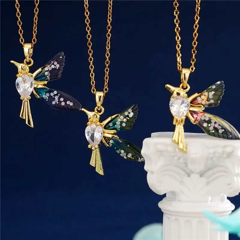 Легкое роскошное ожерелье с подвеской в виде зимородок и циркона цепочки из