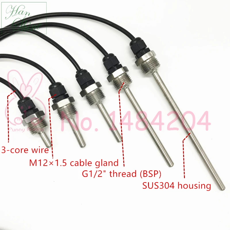 Цифровой датчик температуры DS18B20 BSP G1/2 &quotрезьба 20 50 100 мм Зонд 1 м ПВХ 3-жильный