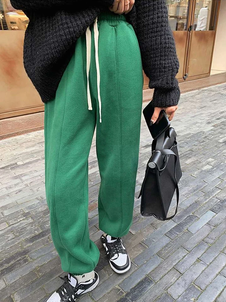 

High Waist Sports Straight Wide Leg Pants Green Sports Pants Women's Spring Autumn High Waist Loose Legged Casual Pants Student