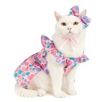 2022 new colorful dress pet dog clothes with headband sweet cat bow hair band flying shoulder sleeve skirt for small medium dogs
