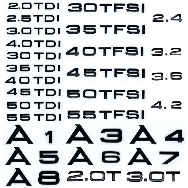 Фото Наклейка на багажник автомобиля 3D ABS 2.0 2.5 3.0 4.0 5.0TDI 30 35 40 45 50 55 TFSI TDI для A1 A3 A4 A5 A6 A7 A8 Q2 Q3 Q5 Q7 №3