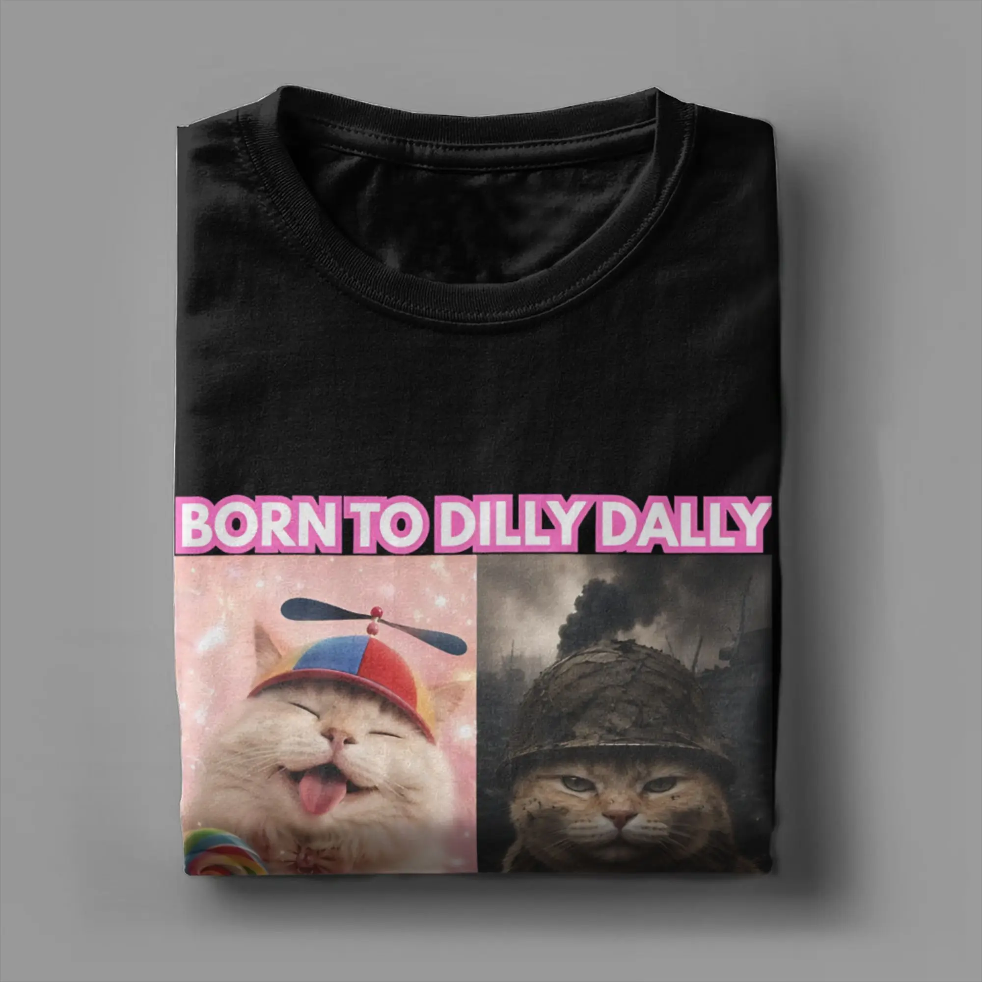 Фото Мужская и женская футболка Born To Dilly Dally Forced To Lock In из чистого хлопка, с коротким рукавом, с кошачьим мемом, одежда, размеры 4XL, 5XL №4