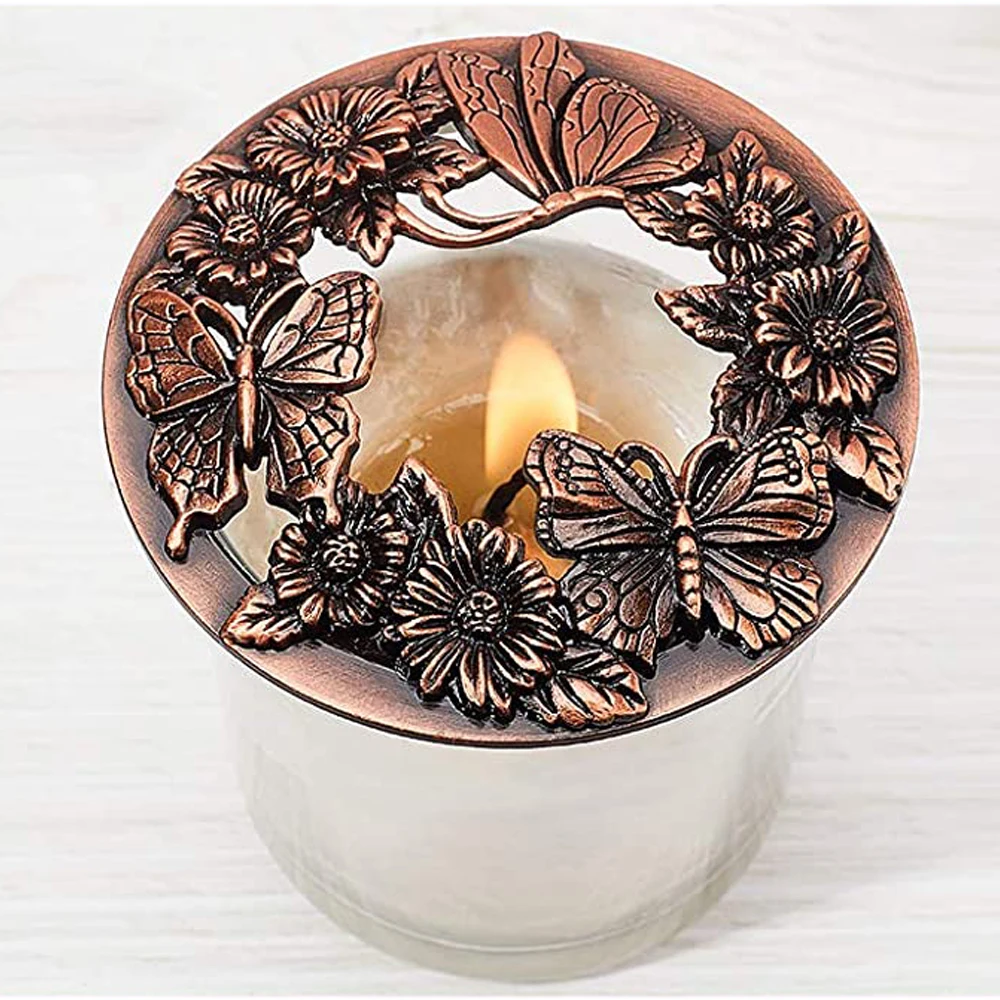 Candle Topper Rose Gold/Bronze Butterfly Flower Pattern Scen