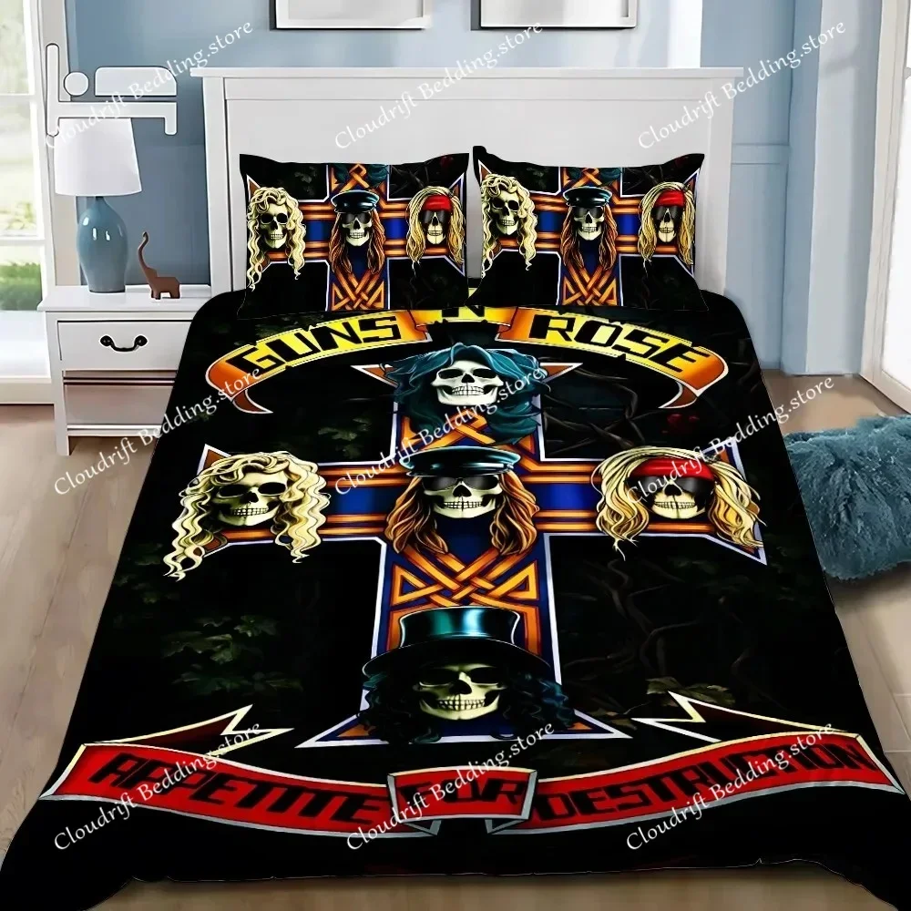 Фото Комплект постельного белья (пододеяльник, наволочки) Hot Band G-Guns N R-Roses для взрослых и детей, для спальни, односпальный, двуспальный, большой размер №4