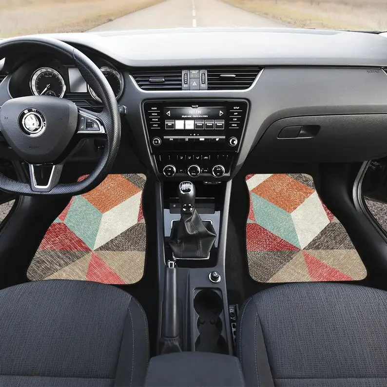 Brown Beige Diagonal Abstract Art Car Floor Mats Set, Front and Back Floor Mats for Car, Car Accessories