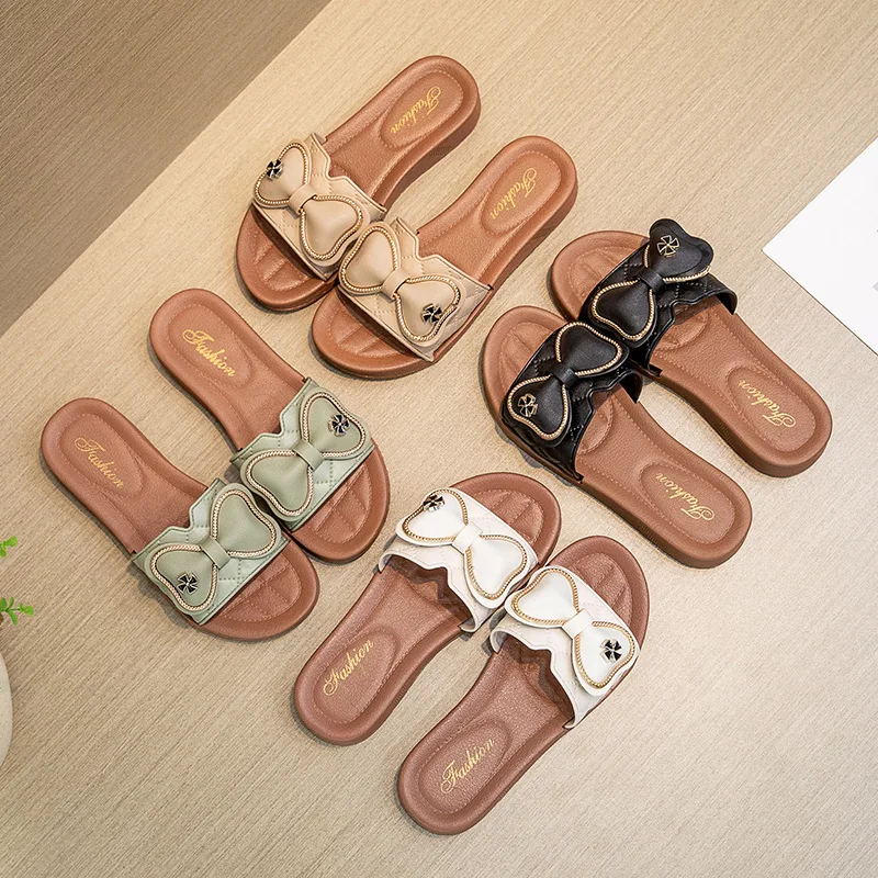 Women Thick Sole Slippers Bow Flat Sandals Platform Outdoor Flip-flops Beach Shoes Indoor Slipper sandales femmes 2023