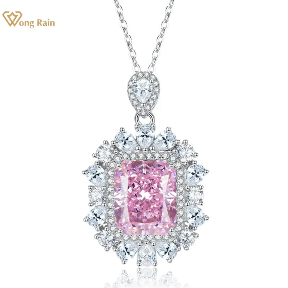 Wong Rain 925 Sterling Silver Crushed Ice Cut Lab Sapphire High Carbon Diamonds Gemstone Pendant Necklace Fine Jewelry Wholesale