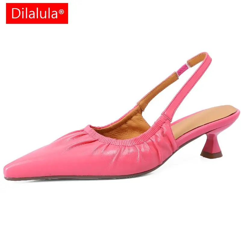 

Dilalula Модные женские сандалии из натуральной кожи с острым носком на высоком каблуке туфли-лодочки с ремешком на пятке женская обувь для весны и лета