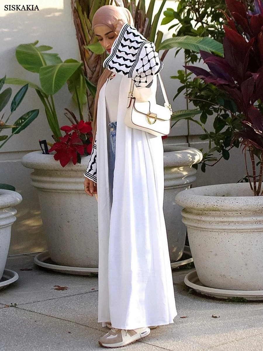 Женское открытое кимоно Siskakia однотонное с цветочной вышивкой и длинным рукавом в