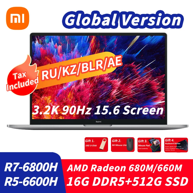 

New Xiaomi RedmiBook Pro 15 2022 Laptop Ryzen R7 6800H R5 6600H AMD Radeon 680M/660M Notebook 15.6" 3.2K 100%sRGB PC Mi Laptop