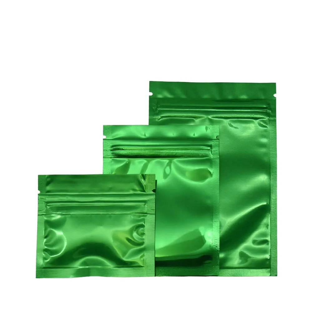 

100pcs/unit Self Sealing Zip Lock Resealable Green Color Package Aluminum Foil Bag Heat Sealable Mylar Food Coffee Powder Pouche