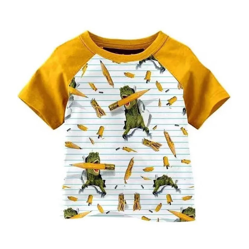 

Boutique Kids Short Sleeve Clothing Back To School Dinosaur Pencil Raglan Boys T-Shirts