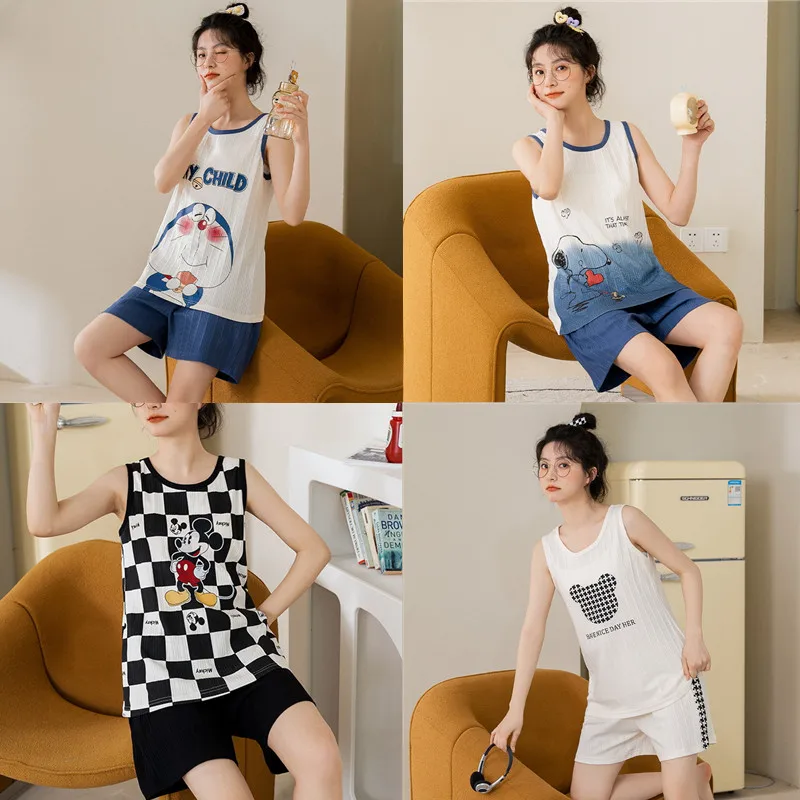 

Kawaii Disney аниме Serise Винни Микки Маус искусственная пижама для девочек сердце Короткие рукава шорты Комплект из двух частей детский подарок