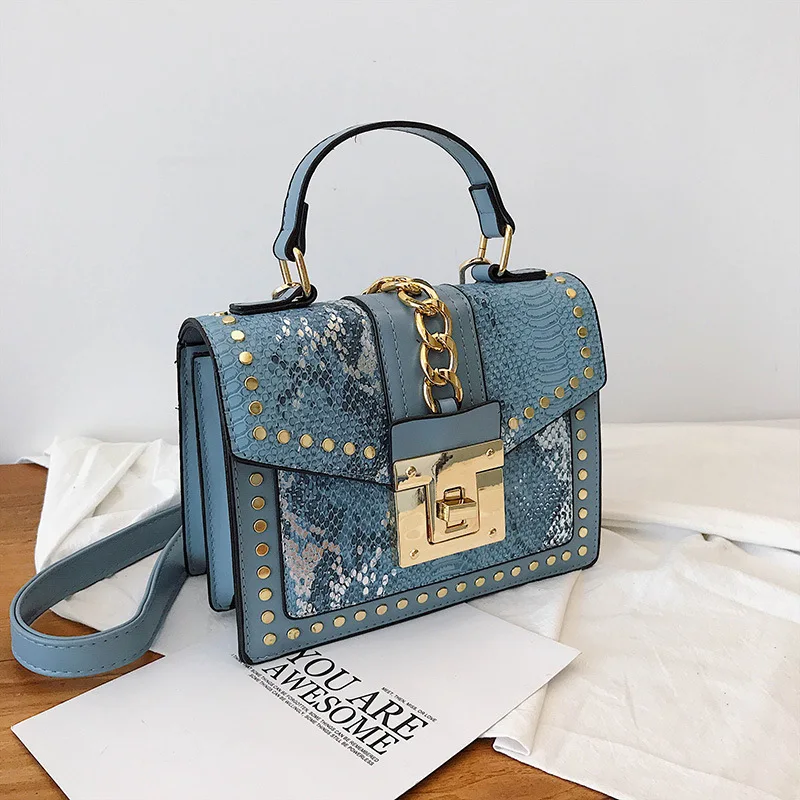 

Elegant Sequins ladies handbag small 2022 new rivet Women's Shoulder Bag High-quality PU Leather Messenger bags for female totes