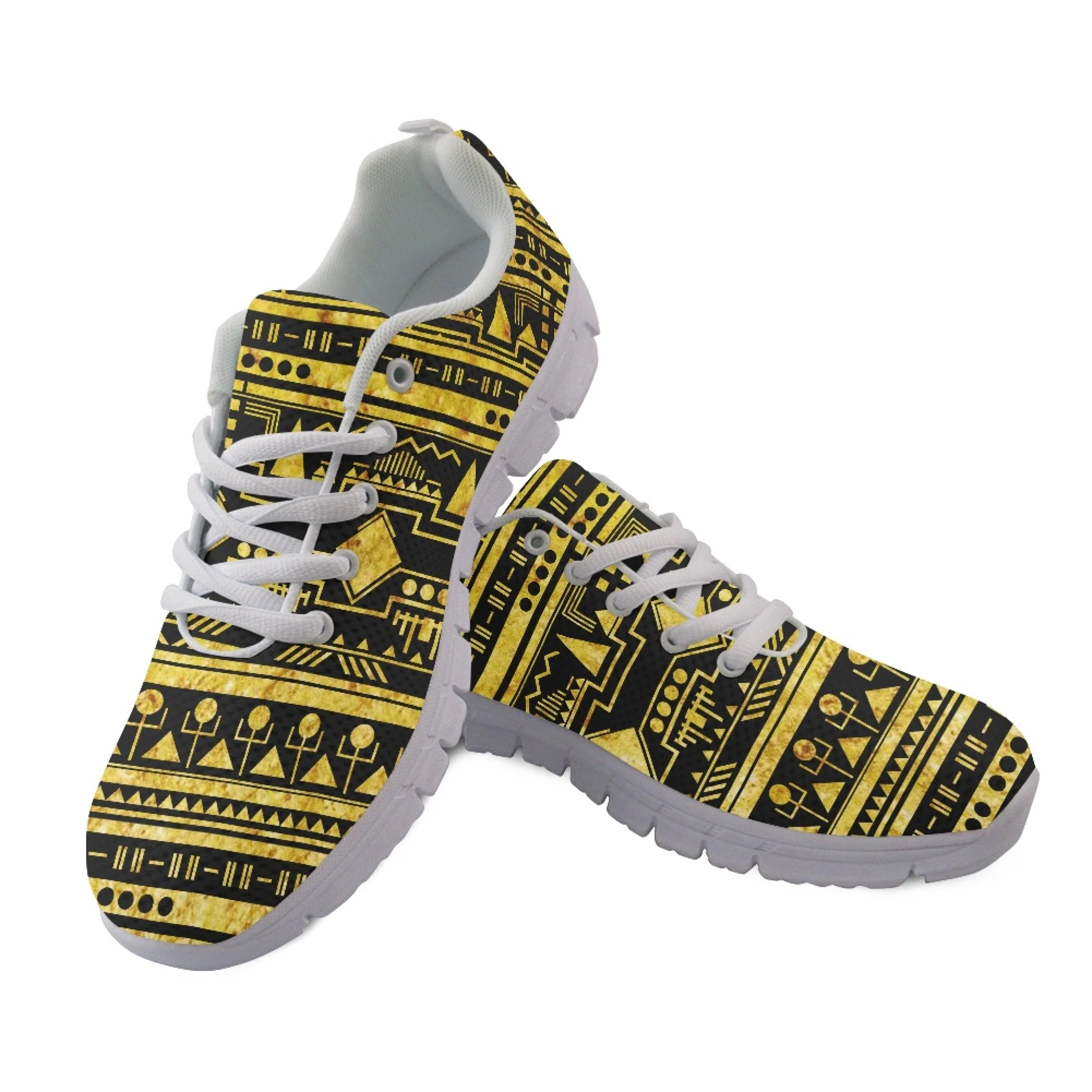 

Yikeluo 2022 Hot Style Lace-up Mesh Sneakers Shoes for Women Retro Ethnic Tribal Design Print Ladies Flats Shoes Light Footwear