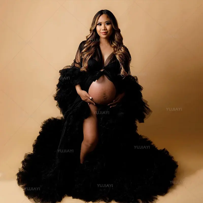 Black Tulle Maternity Dress for Photography BabyShower Maternity Photoshoot Outfit Maxi Dressing Gown Pregnancy Women Long Dress