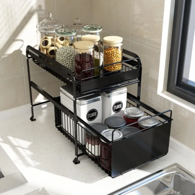 Mobile Telescopic Kitchen Organizer Drawer Sink Organizer Elevated Guardrail Dish Drainer Non-slip Suction CupShelf For Spices