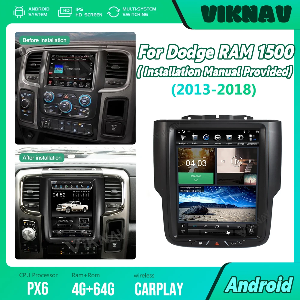 Мультимедийный автомобильный радиоприемник Tesla 128 ГГц Android для Dodge RAM 1500 2013 2014 2015