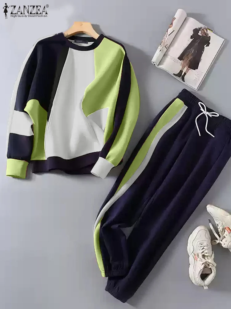 ZANZEA 2024 осенние свободные спортивные костюмы толстовки с длинными рукавами штаны