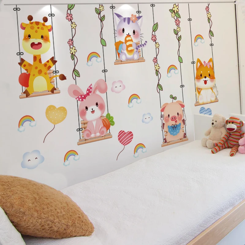 

[SHIJUEHEZI] Мультяшные животные, наклейки на стену, декор «сделай сам», качели, роспись, наклейки для детской комнаты, спальни, детской комнаты, украшение для дома