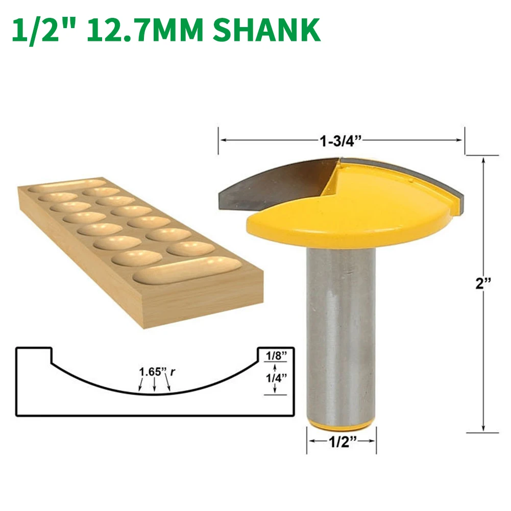 

1PC 1/2" 12.7MM Shank Milling Cutter Wood Carving Small Bowl Router Bit 1.65" Radius 1-3/4" Wide For Woodworking Cutting Tool