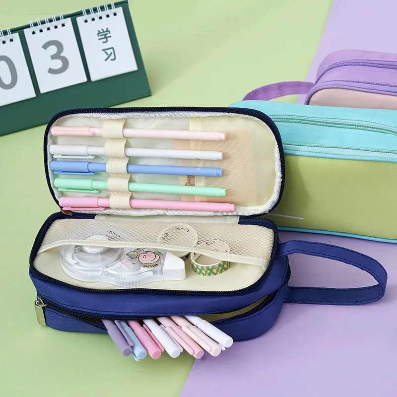 

Портативные канцелярские товары большой емкости сумка для хранения ручек нейлоновый двухслойный карандаш на молнии чехол многофункциональные школьные канцелярские принадлежности