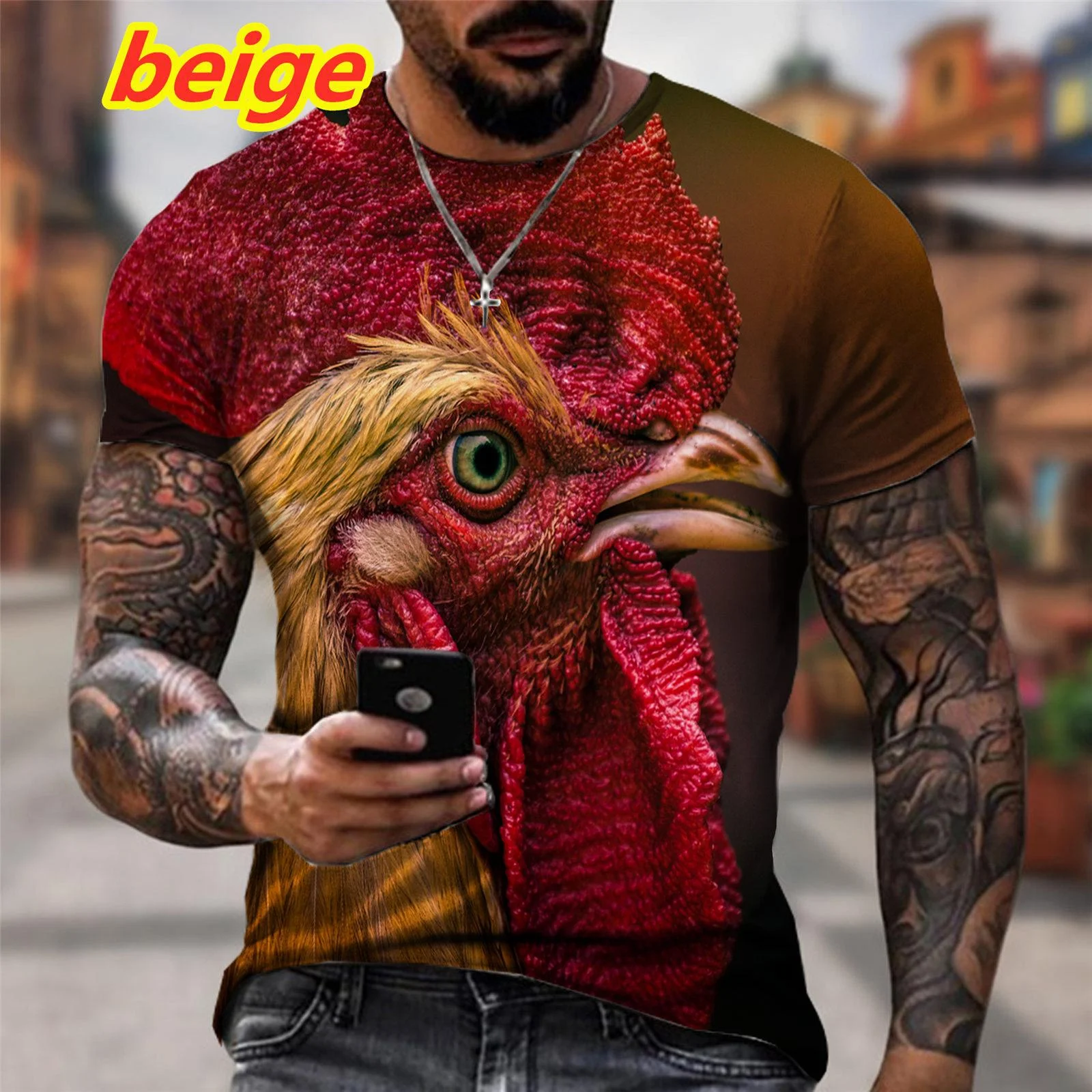 

Summer Men's T-shirts Cock Chicken 3d Print Short Sleeve Street Hip-hop Shirt Oversized Breathable Tops & Tees Men Clothing