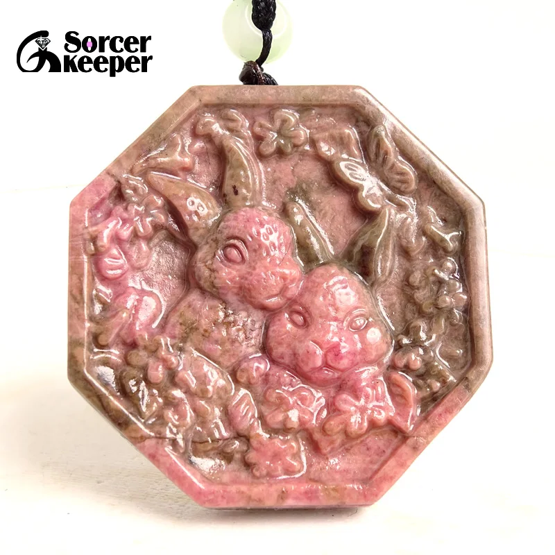 Оптовая продажа Китай Ручная резьба Ювелирные изделия Мода натуральный родонит нефрит кулон ожерелье кролик яшма амулет Мужчины Женщины Подарки BH543H