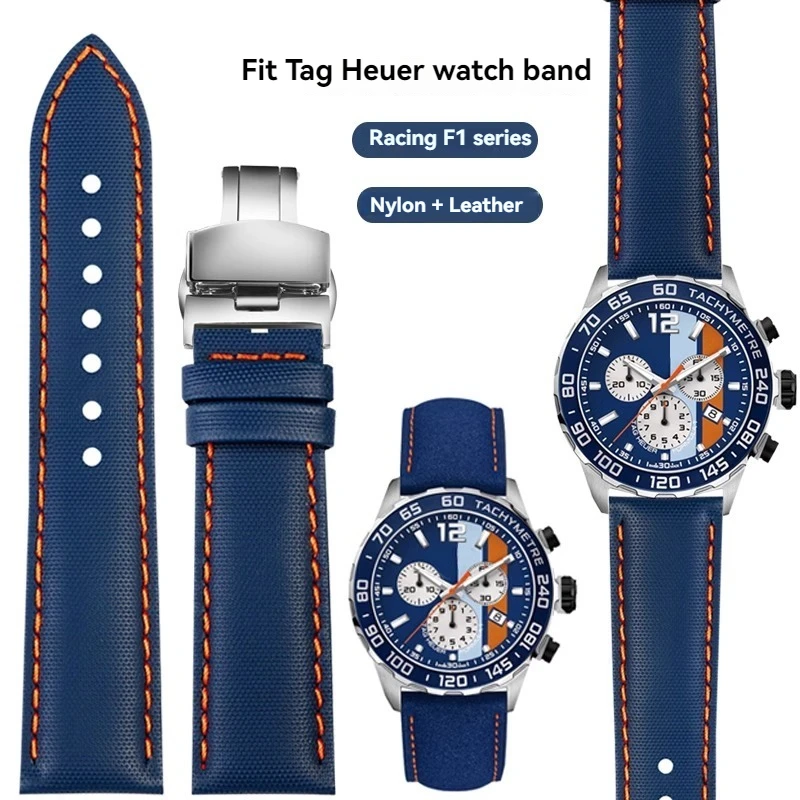 Фото Для TAG Heuer мужской гоночный F1 дайвинг Kalela из углеродного волокна тканый нейлоновый холст кожаный нижний ремешок для часов 20 мм 22 мм 24 мм браслет №1