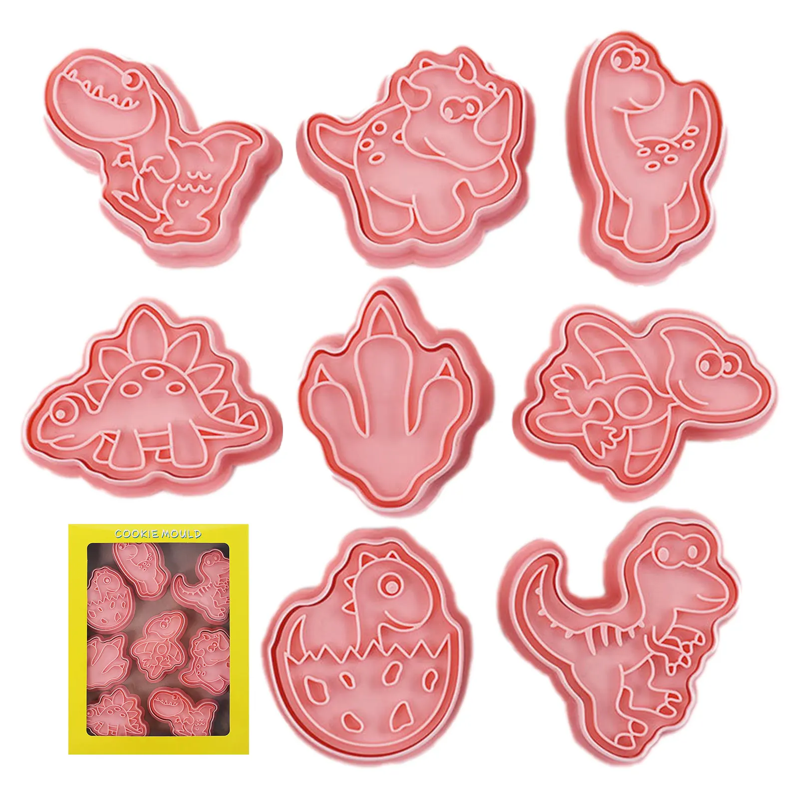 

8Pcs 3D Cartoon Pressable Biscuit Mold Dinosaur Shape Cookie Cutters Stamps Set Cookie Stamp Kitchen Baking Pastry Bakeware