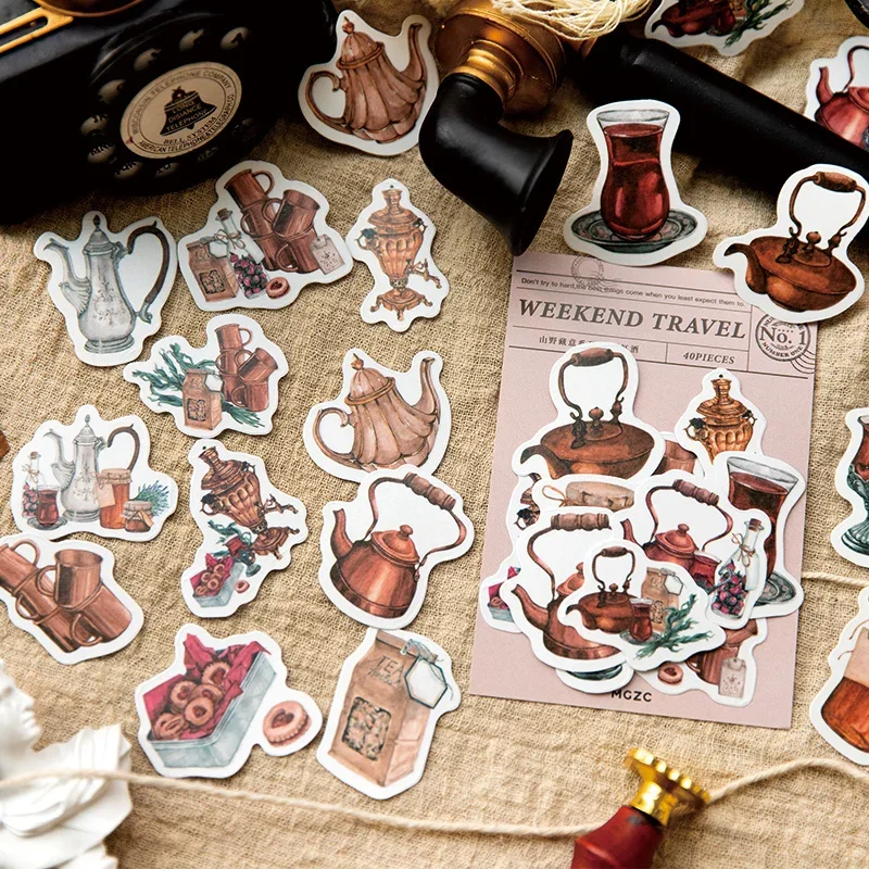 

40Pcs Stickers Mountains Fields Handbook Afternoon Coffee Fairytale Christmas Materials Decorative Scrapbooking Cut 90*150mm