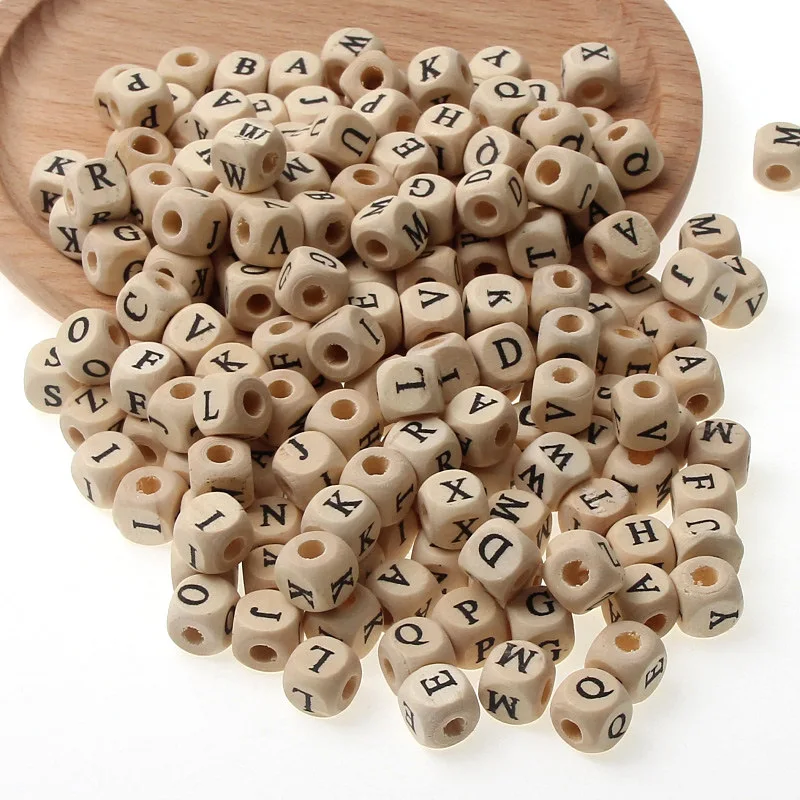 

50pcs/pack Wooden Letter Garment Beads Square A~Z Capital English Letters DIY Bracelet Necklace Handicrafts Accessories
