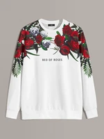 men crew neck slogan and floral graphic sweatshirt