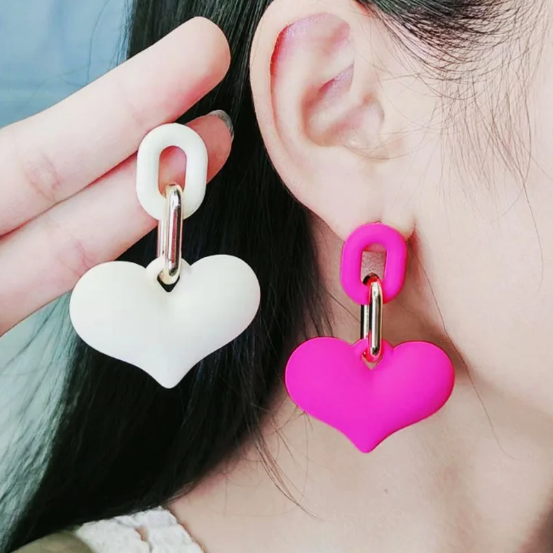 

Acrylic Heart Pink Earrings for Women Magenta Rectangle Cute Gold Color Dangle Earrings Lightweight Statement Jewelry