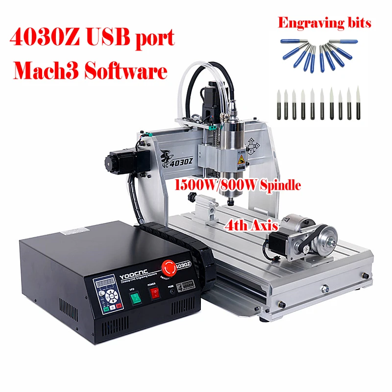 

YOOCNC 4030Z 4-осевой фрезерный станок с ЧПУ 1500 Вт шпиндель 3040 гравер по металлу гравировка Фрезерование сверлильный станок шариковый винт 220 В/110 В
