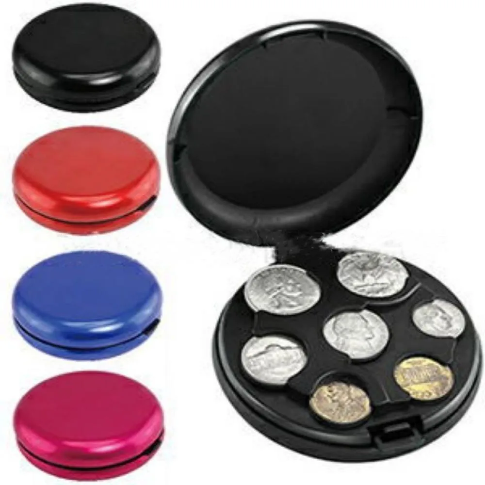 

Round USD Coin Storage Case Aluminum Alloy Plastic Coins Purse Wallet Holders Portable Money Boxes Dispenser Coin Container