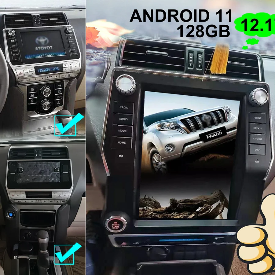 

12.1" Auto Stereo Gps For Toyota Prado 150 LC150 J150 2018 Car Audio Gps For Toyota Prado GV/GXL/VX/KAKADU Tesla Dvd Player
