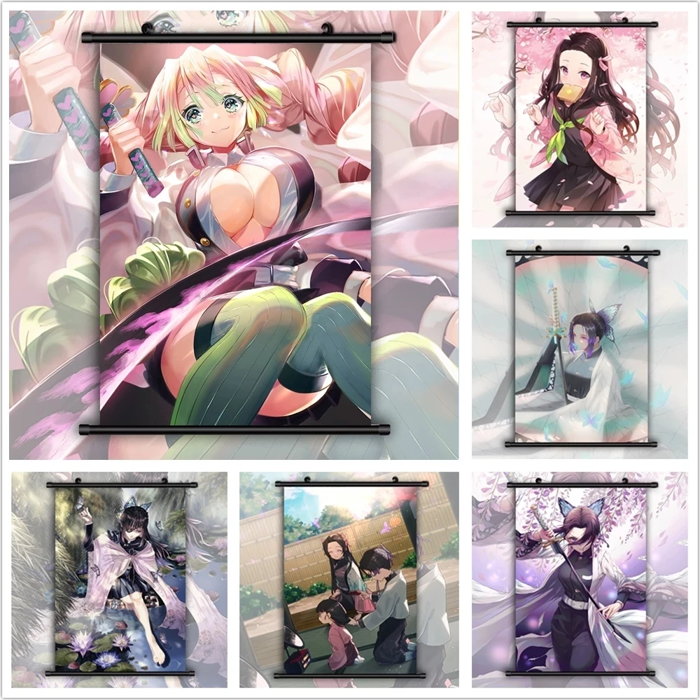 

Demon Slayer Poster Hanging Scrolls Art Mural Kimetsu No Yaiba Canvas Paintings Wall Picture Child Bedroom Home Cuadros Decor