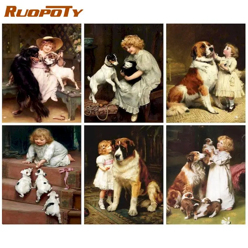 

RUOPOTY Paint By Number Dog Animals DIY Pictures By Numbers Kits Drawing On Canvas Hand Painted Painting Art Gift Home Decor