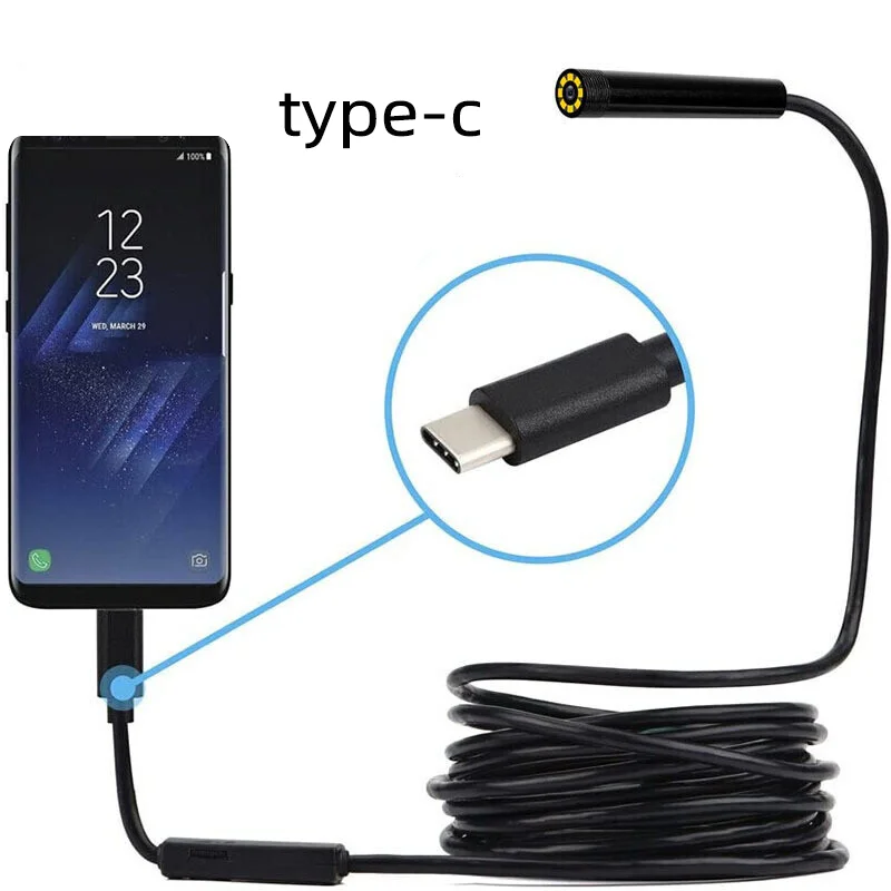 

7mm HD Waterproof Micro IP67 Endoscope Endoscopic Smartphone Mobile Cars Industrial Mini Cylinder Inspection USB Type C Camera