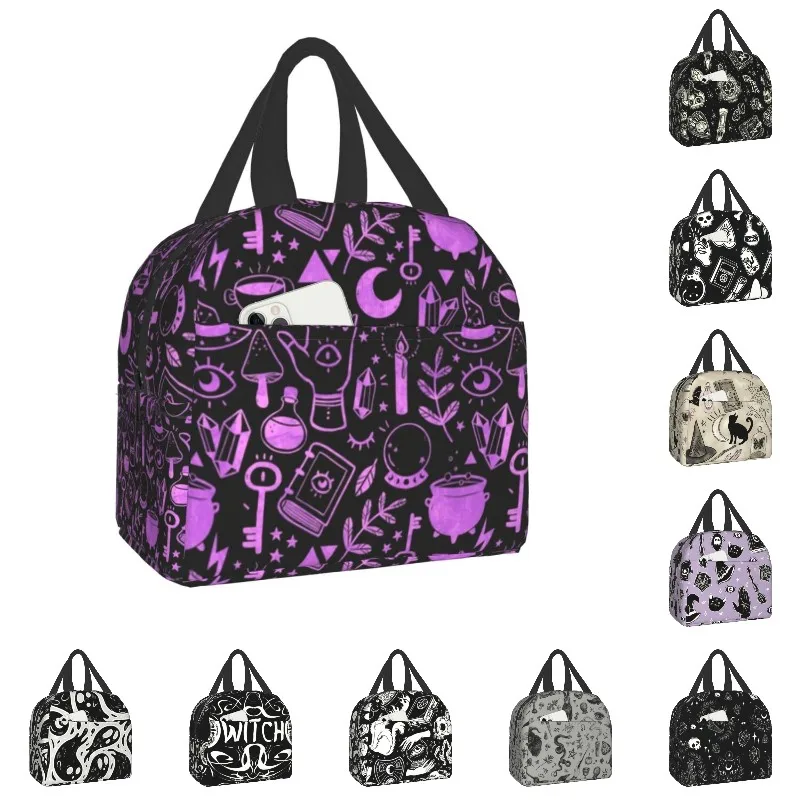 

Custom Witchy Things Textured Purple Lunch Bag Women Warm Cooler Insulated Lunch Boxes for Kids School