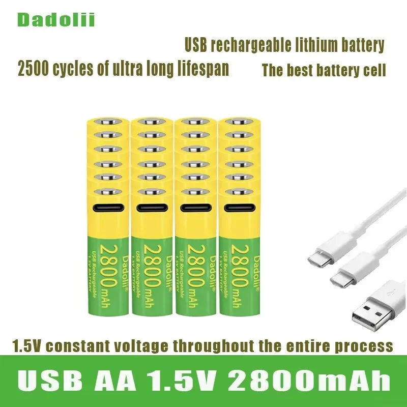 Dadoli AA rechargeable lithium-ion battery 2800Mah 1.5 V USB 2A fast charging LSD remote control toy